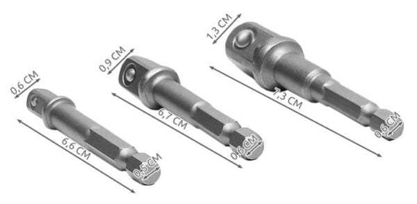 3 броя адаптери за винтоверт – 1/4, 3/8 и 1/2 " - Technomani