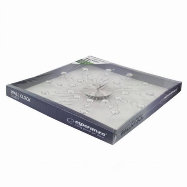Стенен часовник Esperanza Geneva EHC004, 50 см, Кристални елементи, Сребрист - Technomani