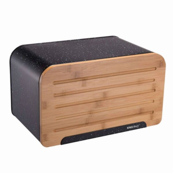 Кутия за хляб с дъска за рязане Kinghoff KH 1245, 35 х 21.5 х 21 см, Метал, Черен - Technomani