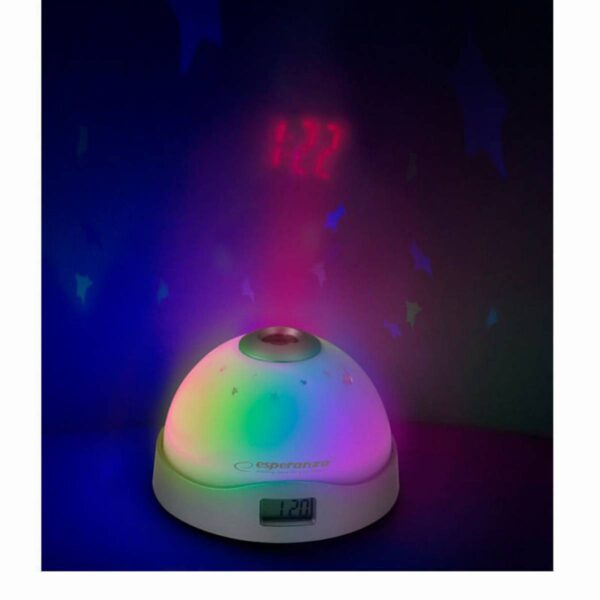 Часовник с проектор и аларма Esperanza Cassiopeia EHC001, LED светлини, 3хААА, Бял/сребрист - Technomani