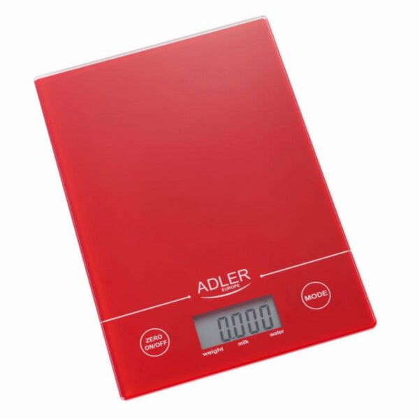 Кухненска везна Adler AD 3138r, 5 кг, LCD екран, ТАРА, Включена батерия, Червен - Technomani