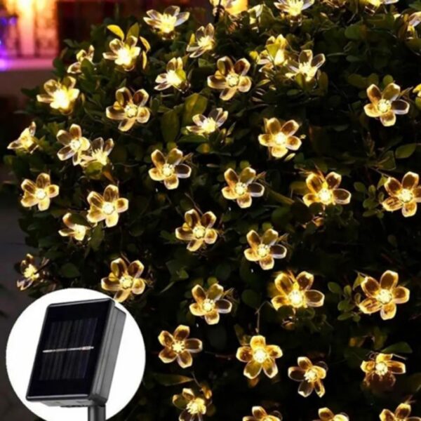 Декоративни соларни лампи цветчета IA034, гирлянд, едноцветни, топла светлина, 40 лампички - Technomani