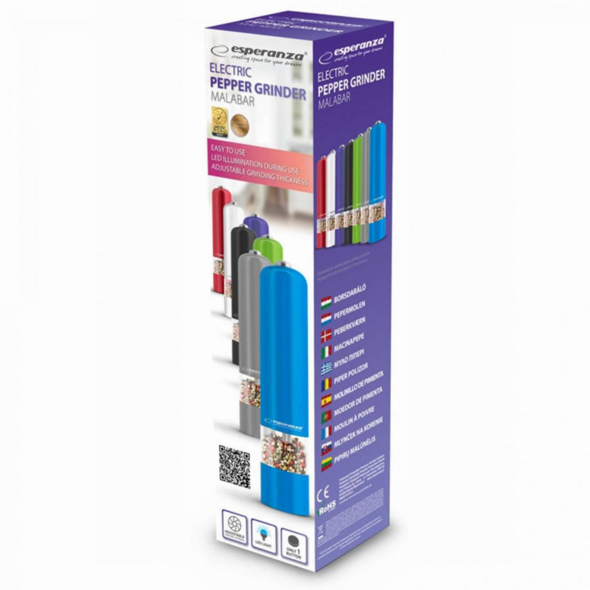 Електрическа мелничка за сол и пипер Esperanza Malabar EKP001 Електрическа мелничка за сол и пипер Esperanza Malabar EKP001