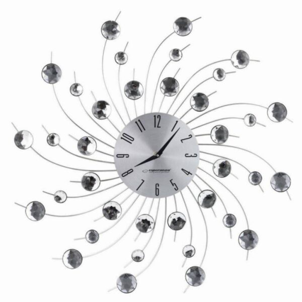 Стенен часовник Esperanza Geneva EHC004, 50 см, Кристални елементи, Сребрист - Technomani
