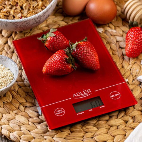 Кухненска везна Adler AD 3138r, 5 кг, LCD екран, ТАРА, Включена батерия, Червен - Technomani