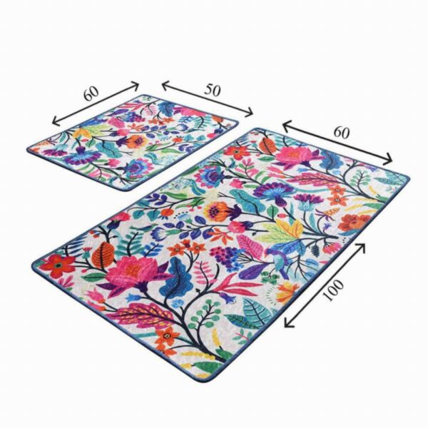 Комплект килими за баня Chilai Home 359CHL2367, 2 части, 100% антибактериална кадефена материя, Многоцветен - Technomani