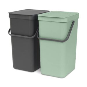 Кош за смет за разделно събиране Brabantia Sort&Go 2x16L Кош за смет за разделно събиране Brabantia Sort&Go 2x16L, Dark Grey & Jade Green - Technomani