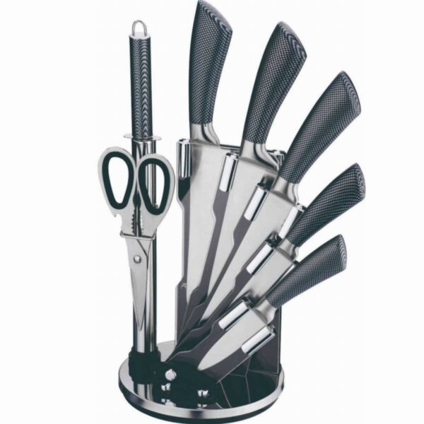 Комплект ножове с точило и ножица Voltz V51633C7, 8 части, Въртяща се поставка, Сив - Technomani