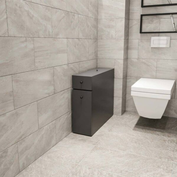 Шкаф за баня Kalune Design 854KLN3909, 19х60 см, 2 чекмеджета, Меламиново покритие, Черен - Technomani