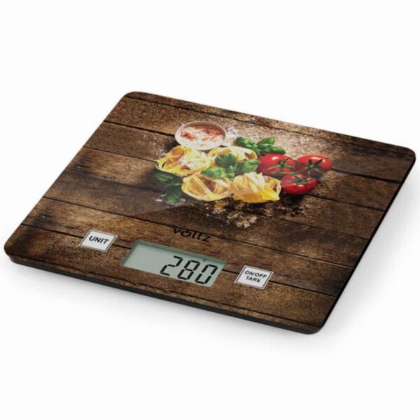 Кухненска везна Voltz V51651D Pasta, 5 кг, Стъкло, 15x15 см, Вкл. батерия, Многоцветна - Technomani