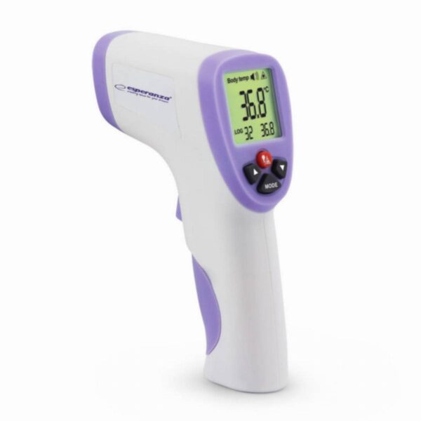 Медицински безконтактен термометър Esperanza ECT002, Имерване 32-43 C, Време за измерване 0.5 сек, LCD дисплей, Памет 34 измервания, Бял/лилав - Technomani