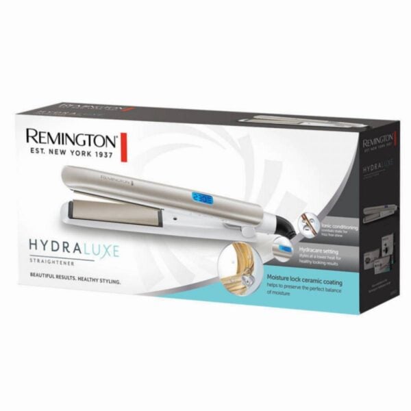 Преса за коса Remington S8901 HYDRAluxe, 230C, Керамика, Йонизираща система, LCD екран, Бял/сребрист - Technomani