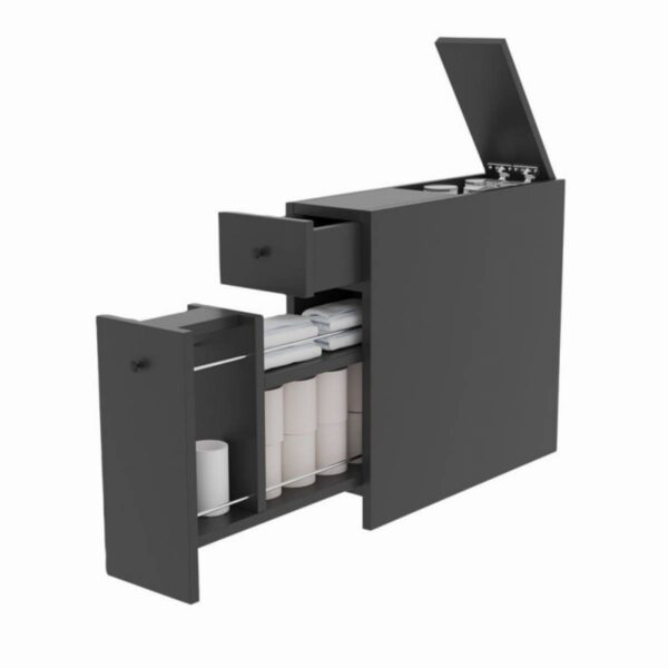 Шкаф за баня Kalune Design 854KLN3909, 19х60 см, 2 чекмеджета, Меламиново покритие, Черен - Technomani