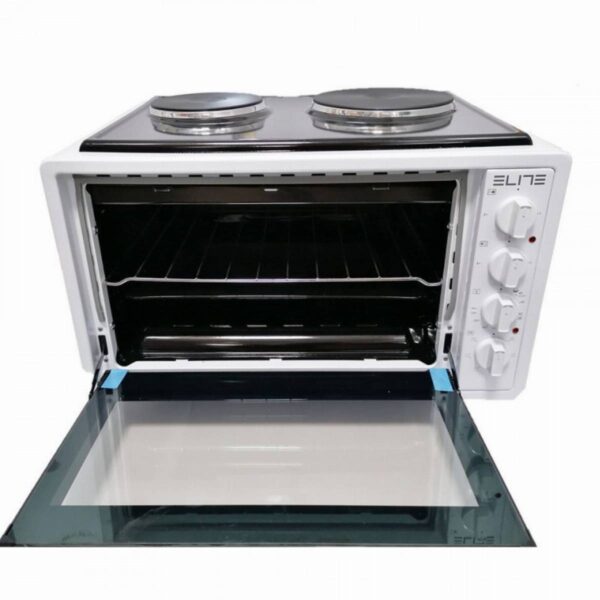 Готварска печка с конвекция Elite EMO-1209, 42 литра, Фурна:1300W, Два котлона: 2500W, Осветление, Двойно стъкло, Бял - Technomani