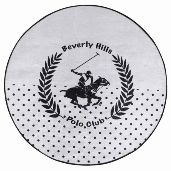 Килим Beverly Hills Polo Club 586BHP1124, 120 см, Кадифе, Полиестер, 1000 г/кв2, Антибактериален, Бял/черен - Technomani