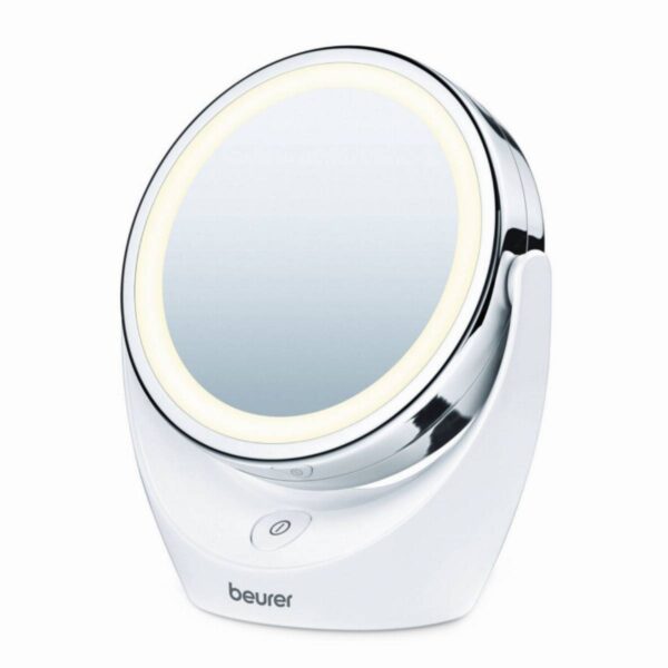 Козметично огледало Beurer BS 49, 11 см, LED светлина, Хромирано покритие, Въртящо, Бял - Technomani