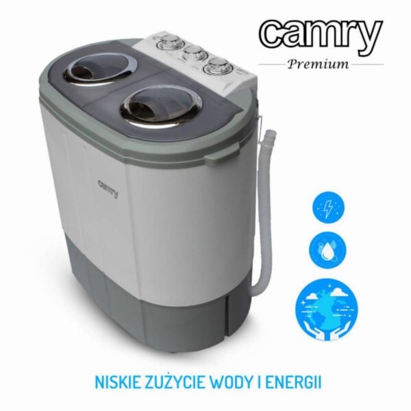 Полуавтоматична пералня Camry CR 8052, 450W, Мощност центрофуга: 630W, Капацитет 3 кг, ECO, Сив/бял - Technomani