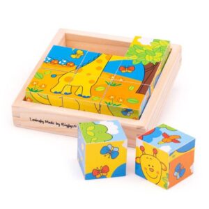 Bigjigs – Пъзел с дървени кубчета – Сафари - Technomani