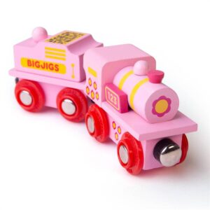 Bigjigs – Дървен розов локомотив 123 - Technomani
