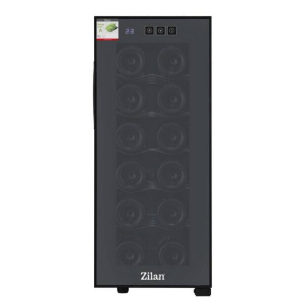 Охладител за вино Zilan ZLN4681, 50W, Дигитално управление, За 12 бутилки, 33 литра, Клас А, Черен - Technomani