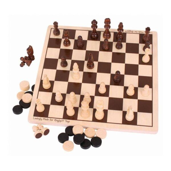 Bigjigs – Дървена игра 2 в 1 – Шах и табла - Technomani