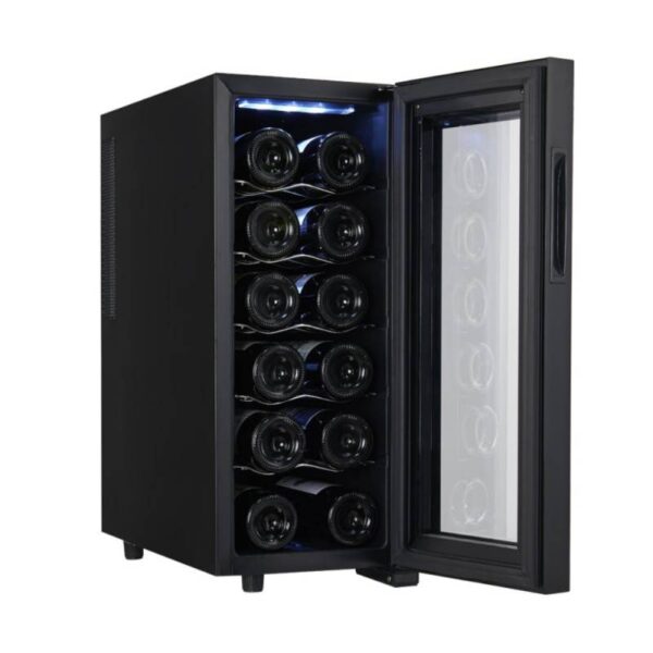 Охладител за вино Zilan ZLN4681, 50W, Дигитално управление, За 12 бутилки, 33 литра, Клас А, Черен - Technomani