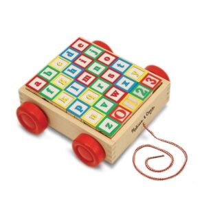 Melissa & Doug – Дървена количка за дърпане с кубчета - Technomani