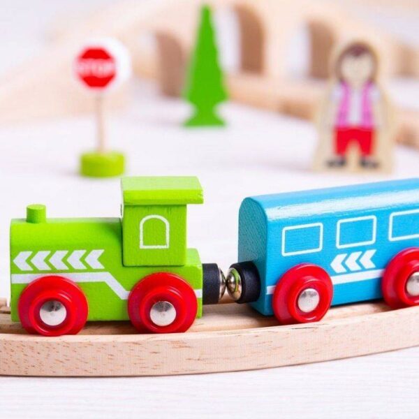 Bigjigs – Комплект дървен влак и релси - Technomani