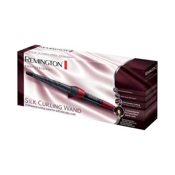 Маша за коса Remington CI96W1 Silk Curling Wand, LCD, 220C, Керамика, Авт. изключване, Червен/черен - Technomani