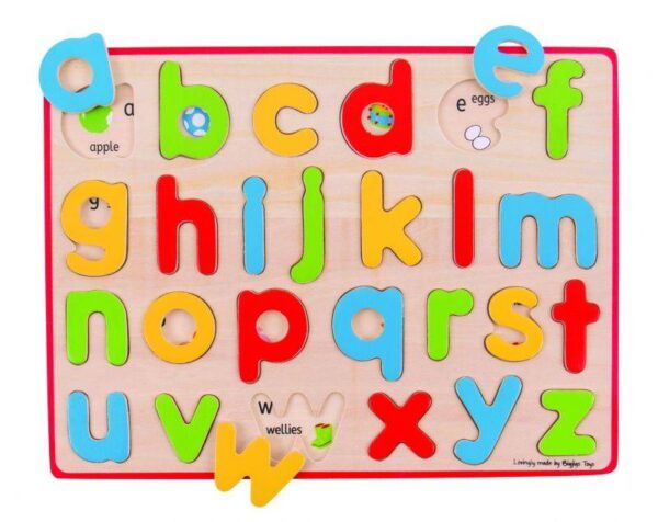 Bigjigs – Дървен пъзел с малки букви – Английската азбука - Technomani