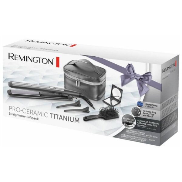 Комплект за изправяне на коса Remington PRO-Ceramic Titanium S5506GP, Керамично покритие, LCD екран,150-230C, Boost, Черен - Technomani