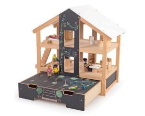 Bigjigs – Отворена дървена куклена къща – Обзаведена - Technomani