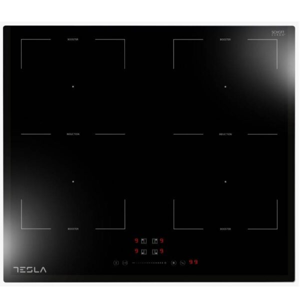 Керамичен плот за вграждане Tesla HI6200TB, 7200 W, 4 зони, Touch Screen, Функция Boost, 9 степени на мощност, Защита от деца, Черен - Technomani
