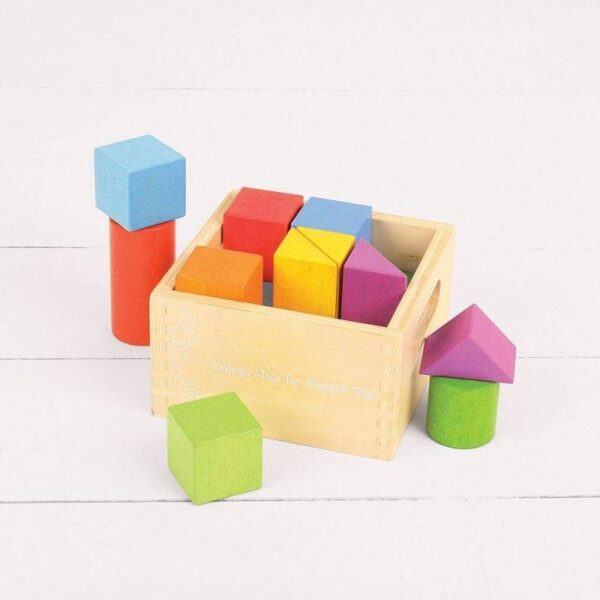 Bigjigs – Дървени многоцветни блокчета – Геометрични фигури – Дъга - Technomani
