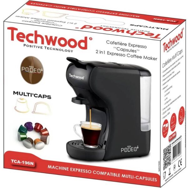 Кафемашина за 2 вида капсули Techwood TCA-19, Dolce Gusto и Nespresso,19 бара, 1450W - Technomani