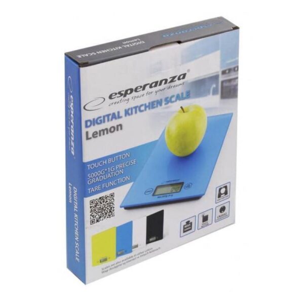 Кухненска везна Esperanza Lemon EKS002K, 5 кг, LCD екран, ТАРА, Стъкло, Черен - Technomani
