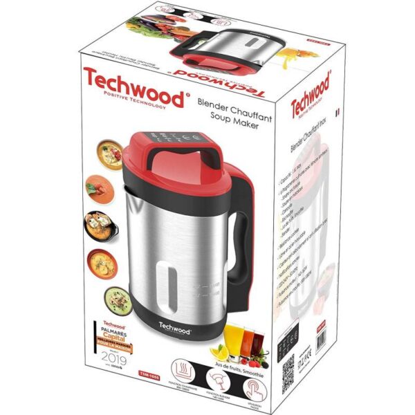 Блендер за супа Techwood TSM-1655, 1000W, 6 програми, 1.6 L, Инокс/червен - Technomani