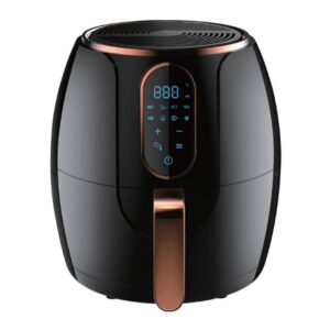 Фритюрник с горещ въздух HIBERG KD350 Фритюрник с горещ въздух HIBERG KD350, 1200W, 8 програми, 3.2l, Таймер, Черен/розово злато - Technomani