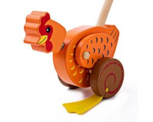 Bigjigs – Дървена играчка за бутане – Кокошка - Technomani