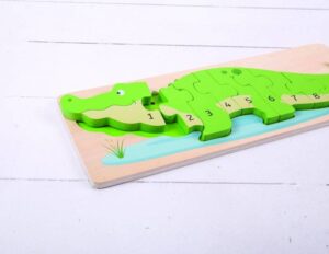 Bigjigs – Дървен пъзел с числа – Крокодил  - Technomani