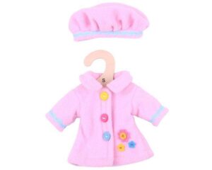 Bigjigs – Дрехи за кукла 25 см – Розово палто с шапка  - Technomani