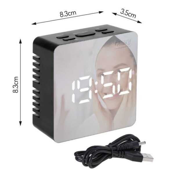 Дигитален часовник с аларма Camry CR 1150b, Огледален, Стайна температура, LED, Черен - Technomani