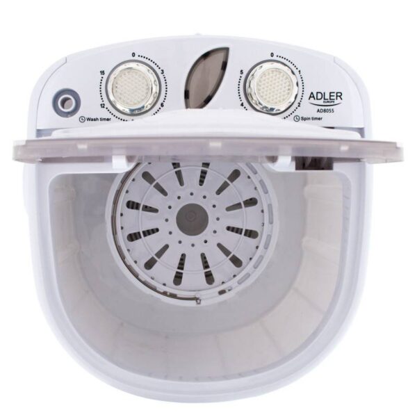 Полуавтоматична пералня с центрофуга Adler AD 8055, 400W, Мощност на центрофугата: 580W, Таймер, Бял - Technomani