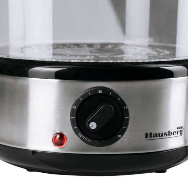 Уред за готвене на пара Hausberg HB 1350, 400W, 7.5 литра, Таймер, 2 нива, Инокс/черен - Technomani