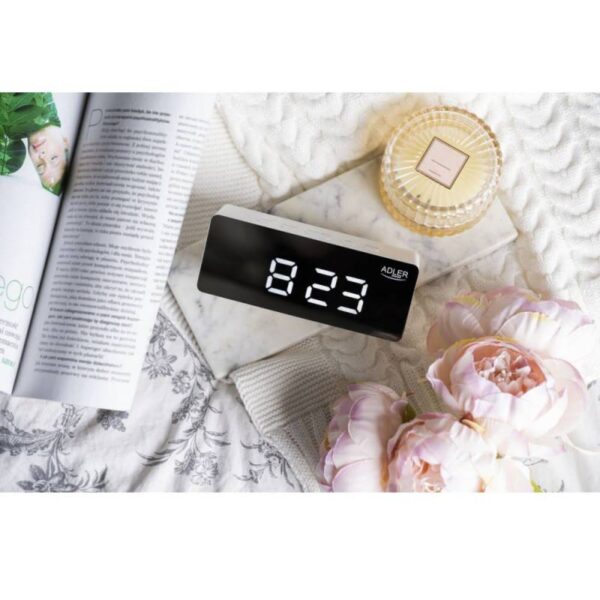 Дигитален часовник с аларма Adler AD 1189 W, Огледален, Стайна температура, LED, Бял - Technomani