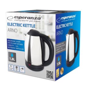 Електрическа кана Esperanza EKK035S Arno Електрическа кана Esperanza EKK035S Arno, 1500W, 1.8 L, Автоматично изключване, Сребрист - Technomani