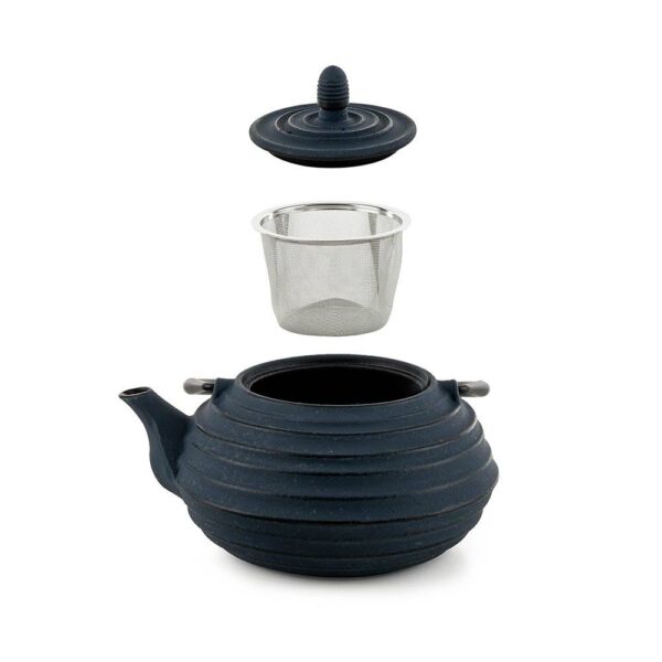 Чайник чугунен с цедка и чашки Luigi Ferrero FR-8373DB 3 части, тъмно син - Technomani