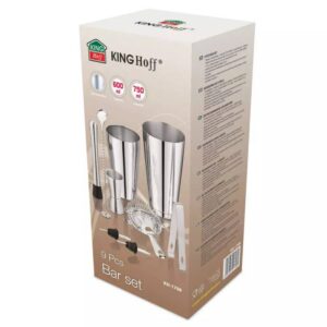 Комплект шейкъри и аксесоари за коктейли Kinghoff KH 1708, 9 бр, 600/750 ml, Инокс - Technomani