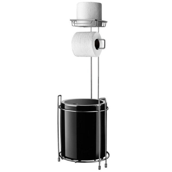 Стойка за тоалетна с кош Metalife AKB-755S, 5 литра, 63х21 см, Тоалетна хартия, Черен/хром - Technomani