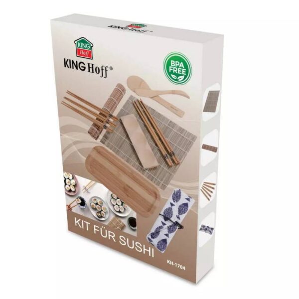 Комплект за суши Kinghoff KH 1704, 11 части, Бамбук 100%, Без BPA, Кафяв - Technomani